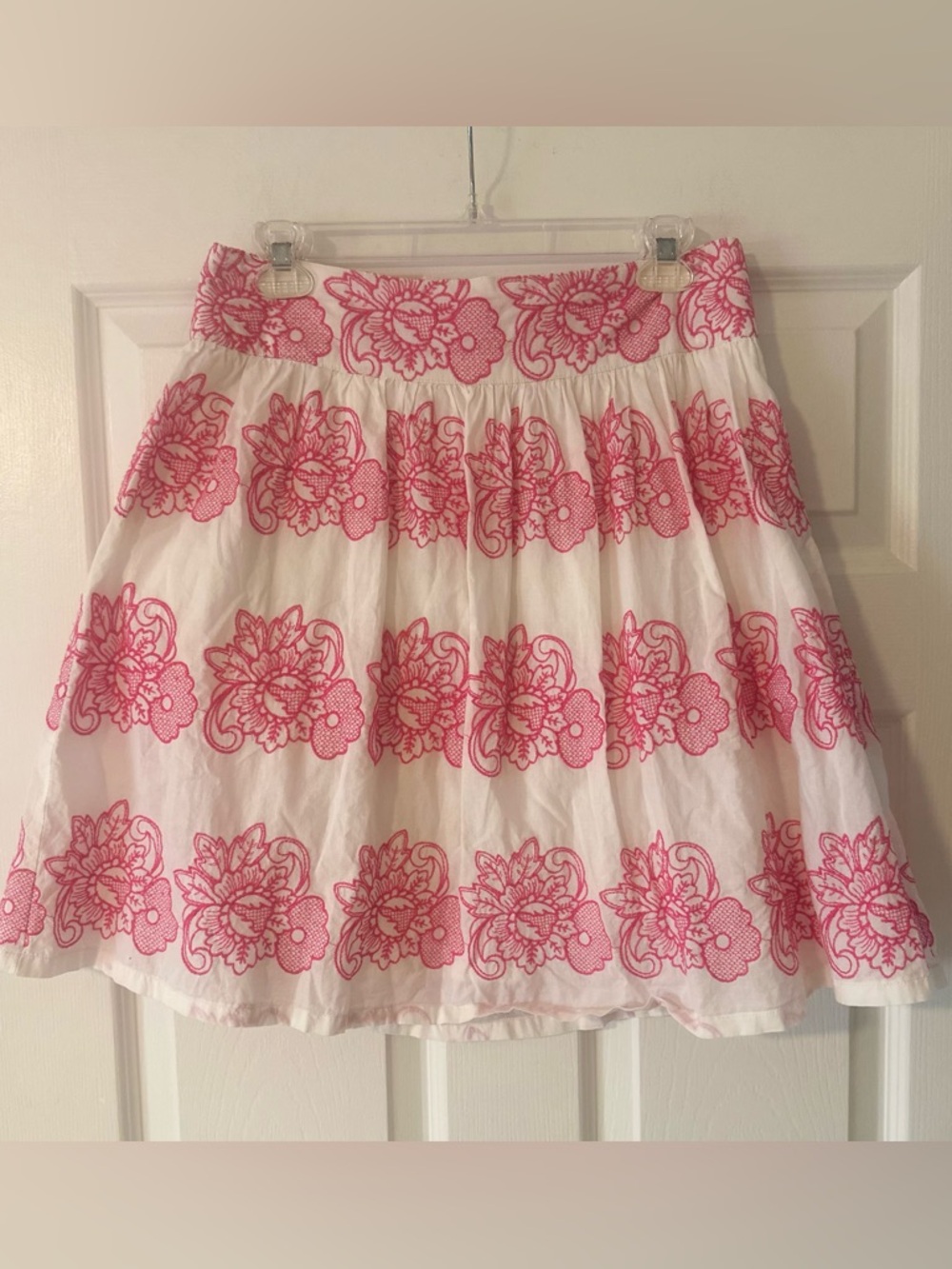 Women’s Flying Tomato Embroidered Cottagecore Floral Pink White A Line Skirt M.